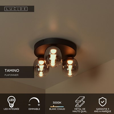 Lucide TAMINO - Plafonnier - LED Dim. - 3x5,6W 3000K - Noir